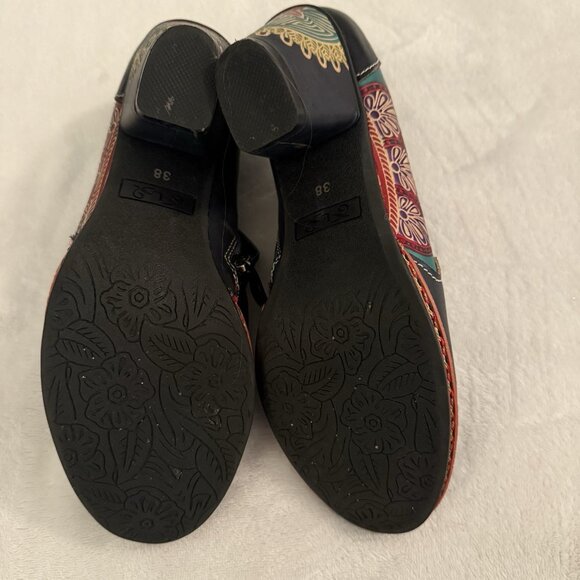 L'Artiste Zami Bootie Black Multi Color Ankle Boots Eu 38 U.S. 7.5/8 Boho Artsy - Picture 4 of 13